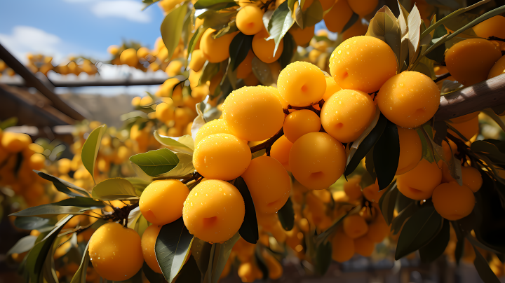 黄色水果的李子树摄影版权图片下载