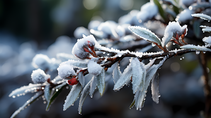冬日雪覆的柏树枝摄影图版权图片下载