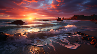 海滩上色彩斑斓的日落摄影图