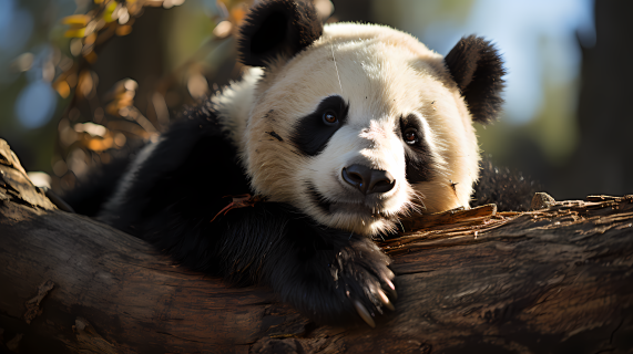 禅意竹林下的悠闲熊猫摄影图