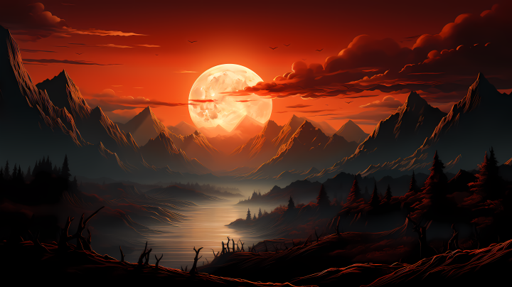 山脉之上的橙色太阳摄影图版权图片下载