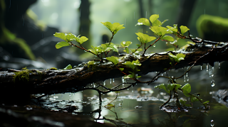 树叶上的雨滴摄影图片