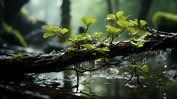 树叶上的雨滴摄影版权图片下载