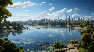 儒家思想下的天蓝绿城市湖公园摄影图