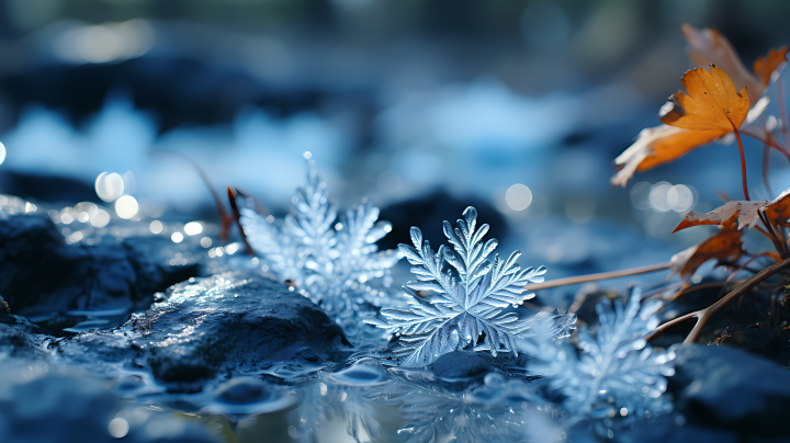 冰上的雪花摄影版权图片下载