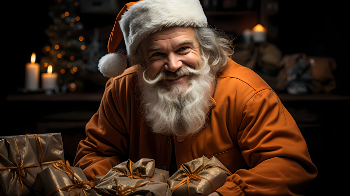 圣诞老人手持礼物的摄影版权图片下载