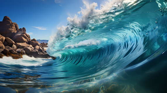 蓝色海水大浪摄影图片