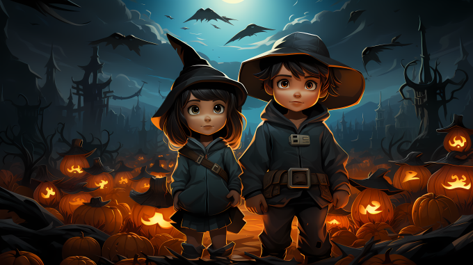 万圣节卡通可怕孩子摄影图片