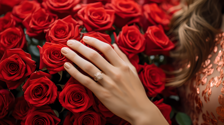 红玫瑰与戒指的微笑摄影图