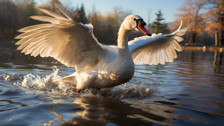 湖上飞翔的白天鹅摄影版权图片下载
