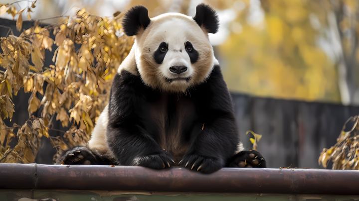 熊猫在动物园围栏旁摄影图版权图片下载