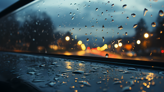 雨滴从车窗中观望城市摄影图