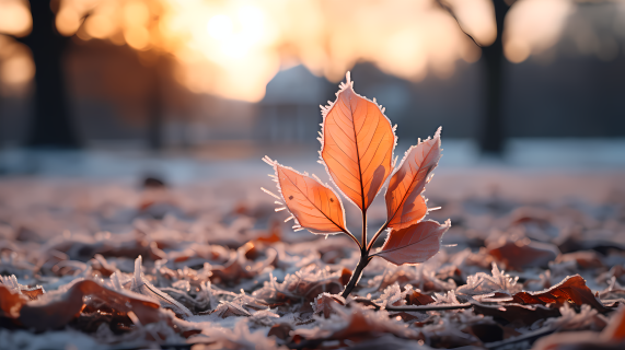 冰霜覆盖的树叶摄影图