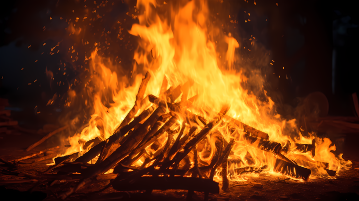 燃烧的篝火  夜晚的摄影版权图片下载