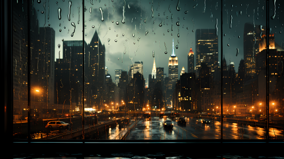 玻璃上的雨滴城市风景摄影图片