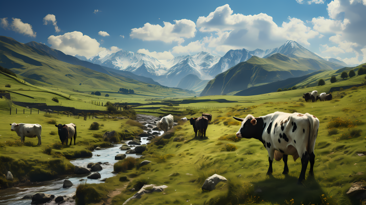 中国农村田野草地上的牛群摄影版权图片下载