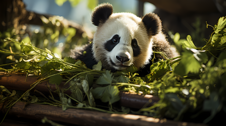 熊猫熊吃竹子摄影图片