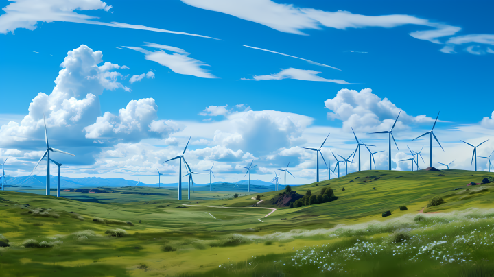 小草坪上的风力涡轮机摄影图版权图片下载