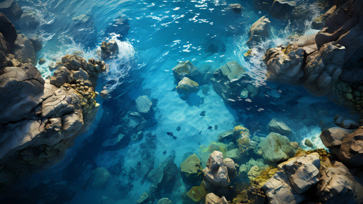 蓝色珊瑚礁空中摄影图版权图片下载