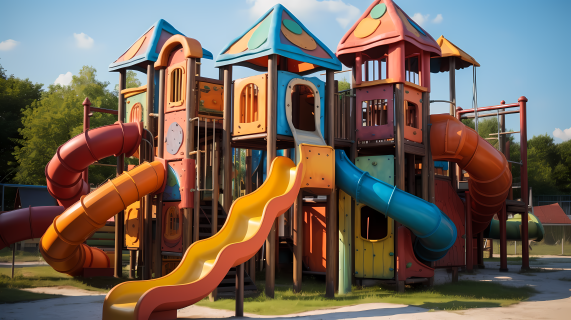 儿童乐园彩色游乐场结构摄影图