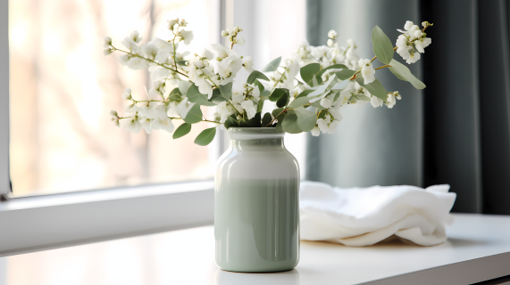 柔和的绿色底纹花瓶摄影图片