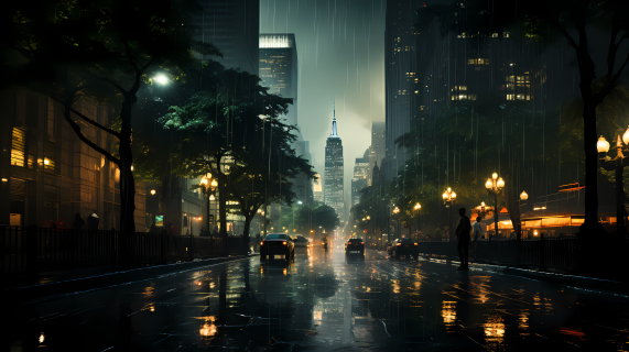 城市玻璃上的雨景摄影图片