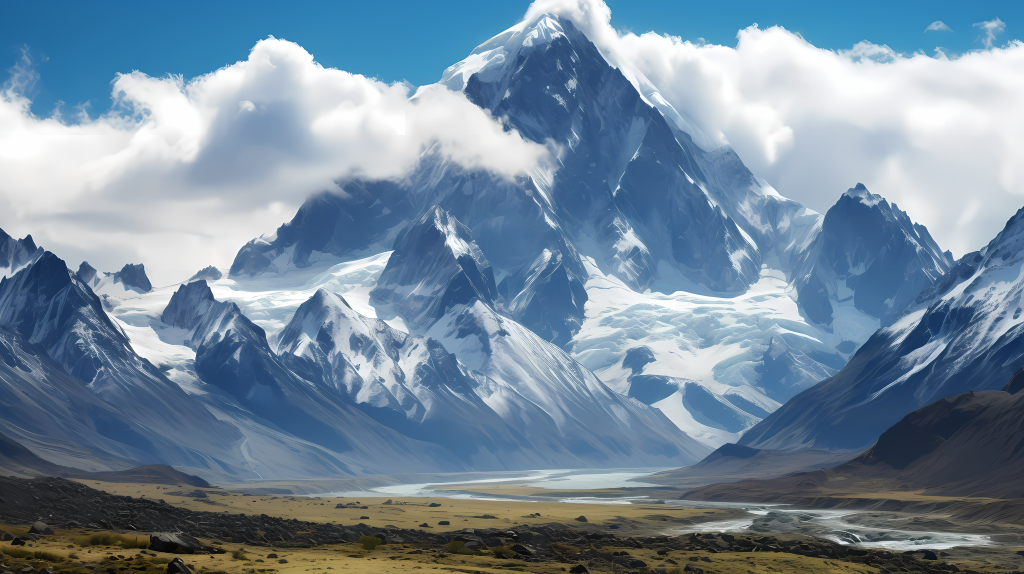 云绕巨山蓝天白云图版权图片下载