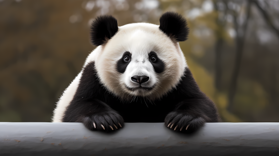 熊猫在动物园栅栏旁摄影图片