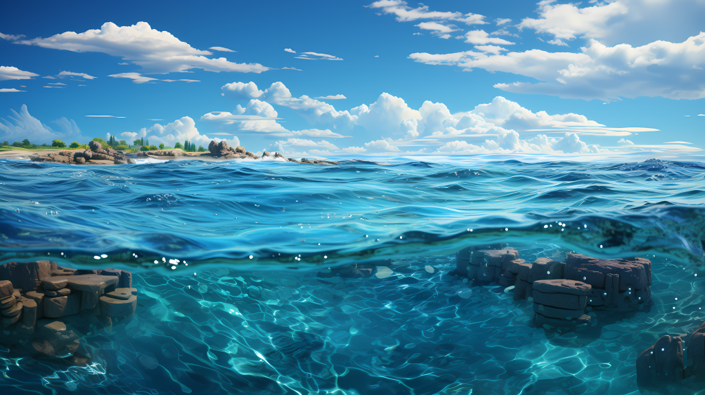 蓝色海洋与蓝天白云摄影图