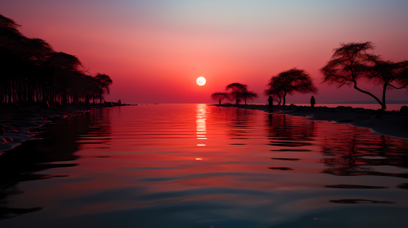海洋日落的粉色太阳摄影图