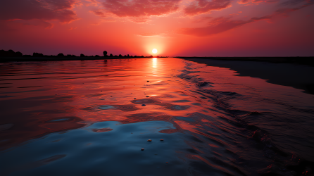 粉红夕阳海洋摄影图