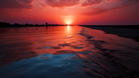 粉红夕阳海洋摄影图
