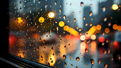 雨滴倾视城市的汽车窗户摄影图