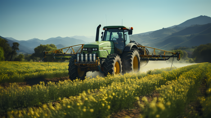 绿色田野农用喷雾机施药图片