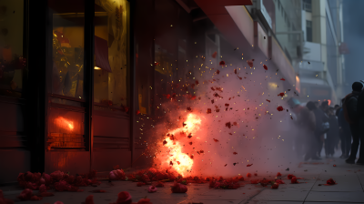 城市街道上的花火爆炸摄影图