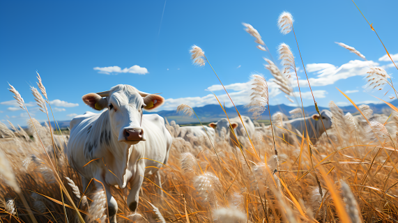 多彩草地与一群奶牛的摄影图片