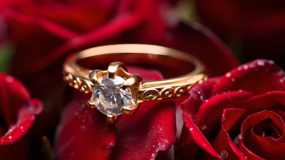 钻石玫瑰订婚戒指摄影图片