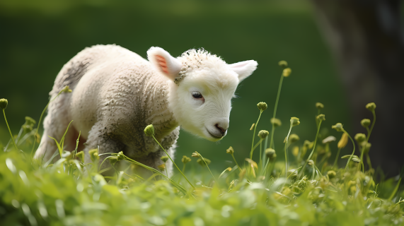 绿野中的小白绵羊摄影图