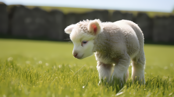 草地里的小白羊摄影图片