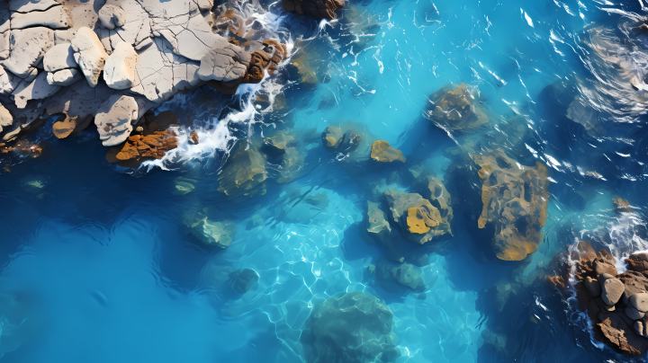 蓝色珊瑚礁从空中展示的摄影图版权图片下载