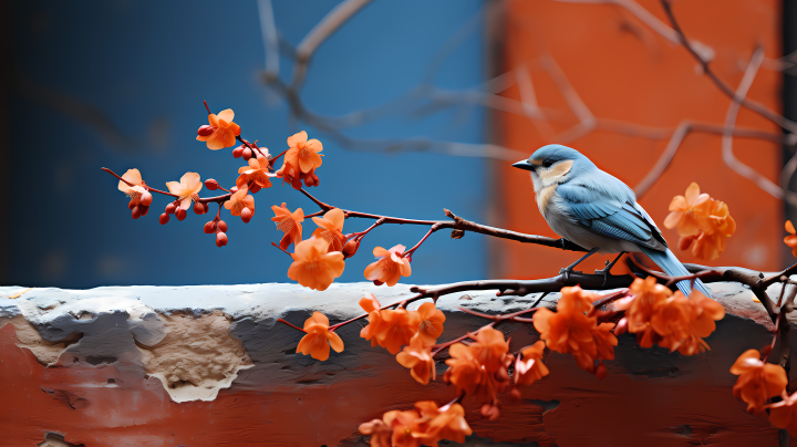 红楼边的黄花托鸟—北京东村风格摄影图版权图片下载