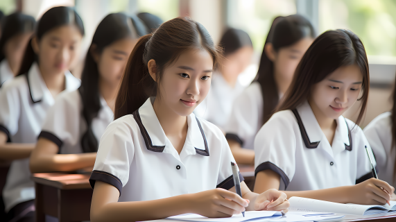 亚洲中国女生应试考试摄影图片