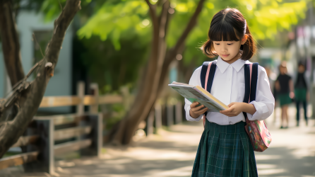 一年级女孩手持书本