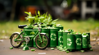 草地上的自行车和绿色回收电池迷你景观照片