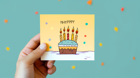 生日卡上的火焰蛋糕和蜡烛摄影图片