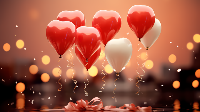 浅红与米色气球祝福生日摄影图片