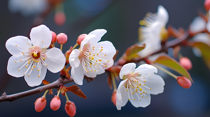 粉白色花朵盛开的摄影版权图片下载