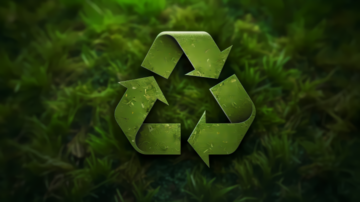 绿色回收符号的摄影版权图片下载
