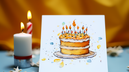 浅褐色和黄色的蛋糕生日摄影图片