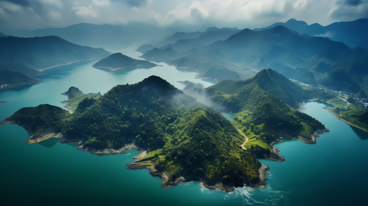 山水明珠湖畔的仙境摄影图版权图片下载